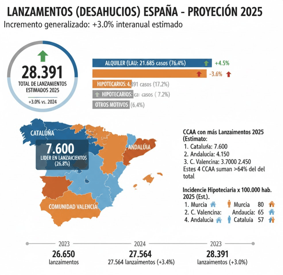 Infografía sobre desahucios en España en 2025